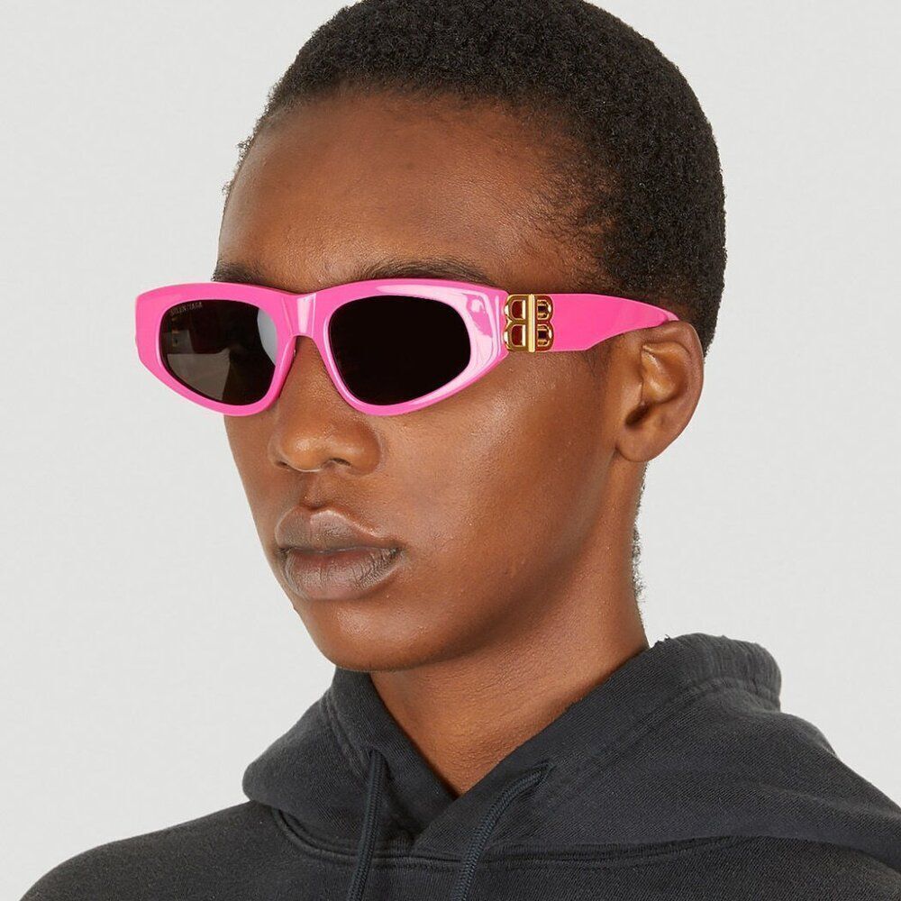 SALE! NEW Balenciaga BB0095S 006 Pink Gold Logo Grey Cat Eye Unisex Sunglasses